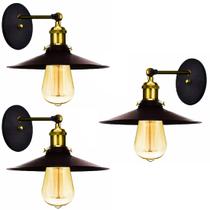 Kit 3 Arandelas Industrial Nordic Loft Preto com Dourado