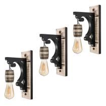 Kit 3 Arandelas Luminária De Parede Madeira Rústica Colonial