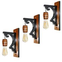 Kit 3 Arandelas Luminárias De Parede Madeira Colonial Mogno