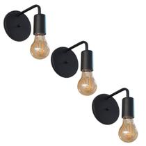 Kit 3 Arandelas Parede Industrial Varanda Slim Garagem Preto