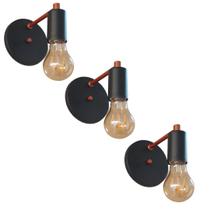 Kit 3 Arandelas Parede Industrial Vintage Lavabo Preto/Cobre