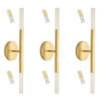 Kit 3 Arandelas Tubo 2 Difusores em Acrilico Dourada C/ Led
