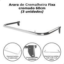 Kit 3 Arara Cabideiro 60cm Cromado Trilho Cremalheira Loja