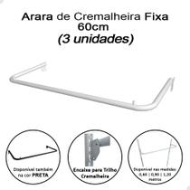 Kit 3 Arara Cabideiro 60cm Para Trilho Cremalheira Loja Branco