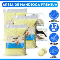 Kit 3 Areia De Gato Miauclean Mandioca 4kg Neutraliza Odores Grãos Finos Mandioca