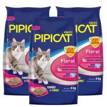 Kit 3 Areia Higiênica Pipicat Floral Perfumada para Gato 4kg Kit 3 Areia Higiênica Pipicat Floral Perfumada para Gato 4kg