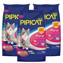 Kit 3 Areia Higiênica Pipicat Floral Perfumada para Gato com 4kg