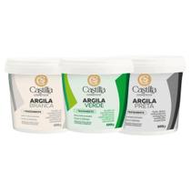 Kit 3 Argilas Castilla 100g Verde, Branca e Preta Controle de Oleosidade, Detox e Revitalização