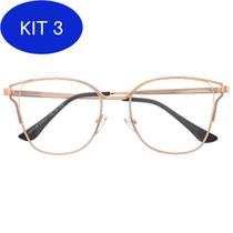 Kit 3 Armação De óculos Feminina Gatinho Adélia Dourada