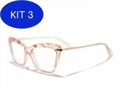 Kit 3 Armação De Óculos Para Grau Feminina Facetada Dourada