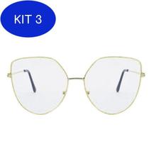 Kit 3 Armação Óculos De Grau Feminina Gatinho Punch Dourada