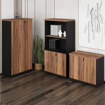 Kit 3 Armários Multiuso Escritório com Armário Fechado, Armário Estante e Armário Baixo Espresso Móveis