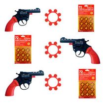 Kit 3 Armas Brinquedo Revólver Espoleta 3 Cartelas 216 Tiros Kit 3 Armas Brinquedo Revólver Espoleta 3 Cartelas 216 Tiros