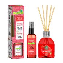 Kit 3 Aromatizador Difusor de Varetas Ambiente Morango Spray Odorizante Perfumado Cheirinho Casa