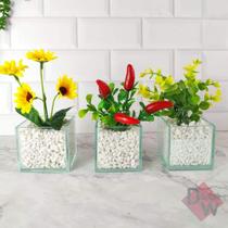 Kit 3 Arranjos de Flores em Vaso de Vidro Kit 3 Arranjos de Flores em Vaso de Vidro