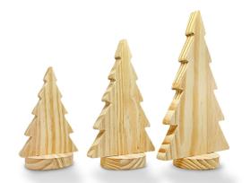 Kit 3 Árvores de Natal Decoração Natalina Trio de Pinheiro de Madeira Pinus