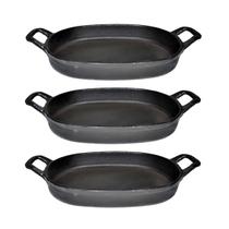 Kit 3 Assadeira De Ferro Lisa Oval Alça Ferro St 35X24Cm
