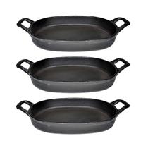 Kit 3 Assadeira De Ferro Lisa Oval Alça Ferro St 35X24Cm
