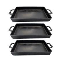 Kit 3 Assadeira De Ferro Lisa Retangular Alça Ferro 40X26Cm