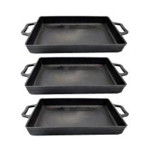 Kit 3 Assadeira De Ferro Lisa Retangular Alça Ferro 40x26cm