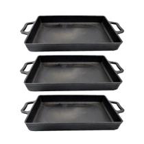 Kit 3 Assadeira De Ferro Lisa Retangular Alça Ferro 40X26Cm