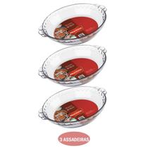 Kit 3 Assadeira Filetada 1,6L Grande Vidro Temperado Nadir Kit 3 Assadeira Filetada 1,6L Grande Vidro Temperado Nadir