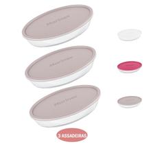 Kit 3 Assadeira Oval 1,6L + 2,4L + 3,2L C/Tampa Vidro Nadir
