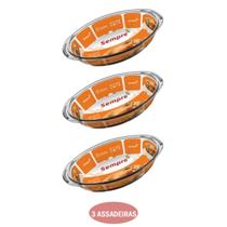 Kit 3 Assadeira Oval 1,6L Pequena Vidro Temperado Nadir