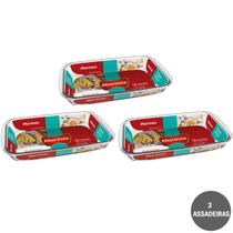 Kit 3 Assadeira Retangular 2,2L Nadir Vidro Temperado