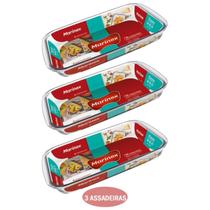 Kit 3 Assadeira Retangular 2,2L Vidro Temperado Nadir
