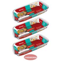Kit 3 Assadeira Retangular 2,9L Vidro Temperado Nadir