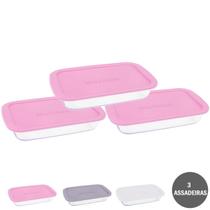 Kit 3 Assadeira Retangular C/Tampa 1,6L Vidro TemperadoNadir