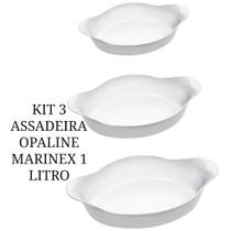 Kit 3 Assadeira Travessa de vidro Marinex Opaline Branca 1 Litro