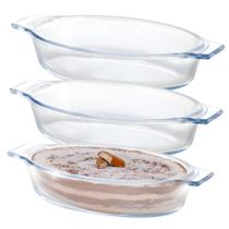 Kit 3 Assadeira Travessa Refratária Alças Oval De Vidro 600ml