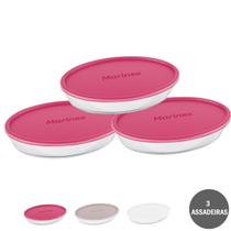 Kit 3 Assadeira Vidro Oval 2,4L Temperado + Tampa Nadir