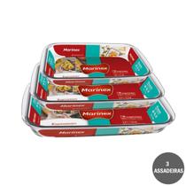 Kit 3 Assadeira Vidro Retangular 1,6L + 2,2L + 2,9L Nadir