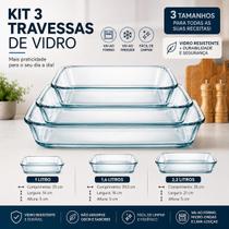 Kit 3 Assadeira Vidro Retangulares Assar Lasanha Bolo Domésticas Travessas Multiuso Cozinha Conjunto Kit 3 Assadeira Vidro Retangulares Assar Lasanha Bolo Domésticas Travessas Multiuso Cozinha Conjunto