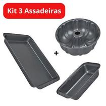 Kit 3 Assadeiras Antiaderente Pão Bolo Pudim Tortas
