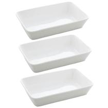 Kit 3 Assadeiras de Porcelana Branca 1,5L Refratário Lyor Retangular Servir Restaurante