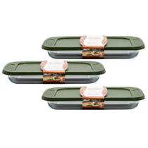 Kit 3 Assadeiras De Vidro Hermética Retangular 3L C/Tampa