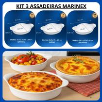 Kit 3 Assadeiras Marinex Opaline Branca Vidro Temperado, Resistente ao Forno, Microondas e Lavalouças