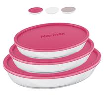 Kit 3 Assadeiras Oval Vidro Com Tampa 1,6L 2,4L 3,2L Marinex
