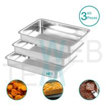 Kit 3 Assadeiras Retangular Alta nº1 Alumínio Sustentável para Assados, Bolos, Lasanha, Cozimento Uniforme, Fácil Limpeza, Uso Caseiro ou Profissional