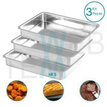 Kit 3 Assadeiras Retangular Alta nº5 Alumínio Sustentável para Assados, Bolos, Lasanha, Cozimento Uniforme, Fácil Limpeza, Uso Caseiro ou Profissional