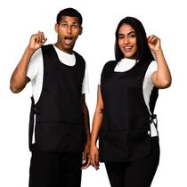 Kit 3 Avental Bata Com 2 Bolsos Oxford Liso Preto Frente e Costa LojaLoja Kit 3 Avental Bata Com 2 Bolsos Oxford Liso Preto Frente e Costa LojaLoja