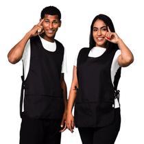 Kit 3 Avental Bata Com 2 Bolsos Oxford LojaLoja Liso Preto Frente e Costa Kit 3 Avental Bata Com 2 Bolsos Oxford LojaLoja Liso Preto Frente e Costa