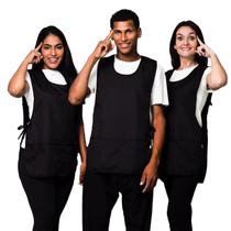 Kit 3 Avental Bata Preto Liso Oxford Com 2 Bolsos LojaLoja Frente e Costa Kit 3 Avental Bata Preto Liso Oxford Com 2 Bolsos LojaLoja Frente e Costa