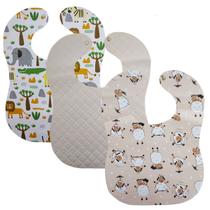 Kit 3 Babador Bebe Impermeavel 25x34cm Varias Estampas Sortidas Botão Pressão Menino Menina