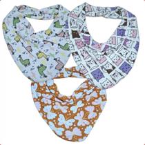 Kit 3 Babadores Bandana para Bebê Menina e Menino Suedine 38x13cm
