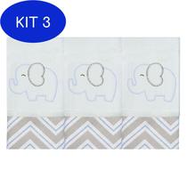 Kit 3 Babete Bordada 03 Peças - Elefante Chevron Azul